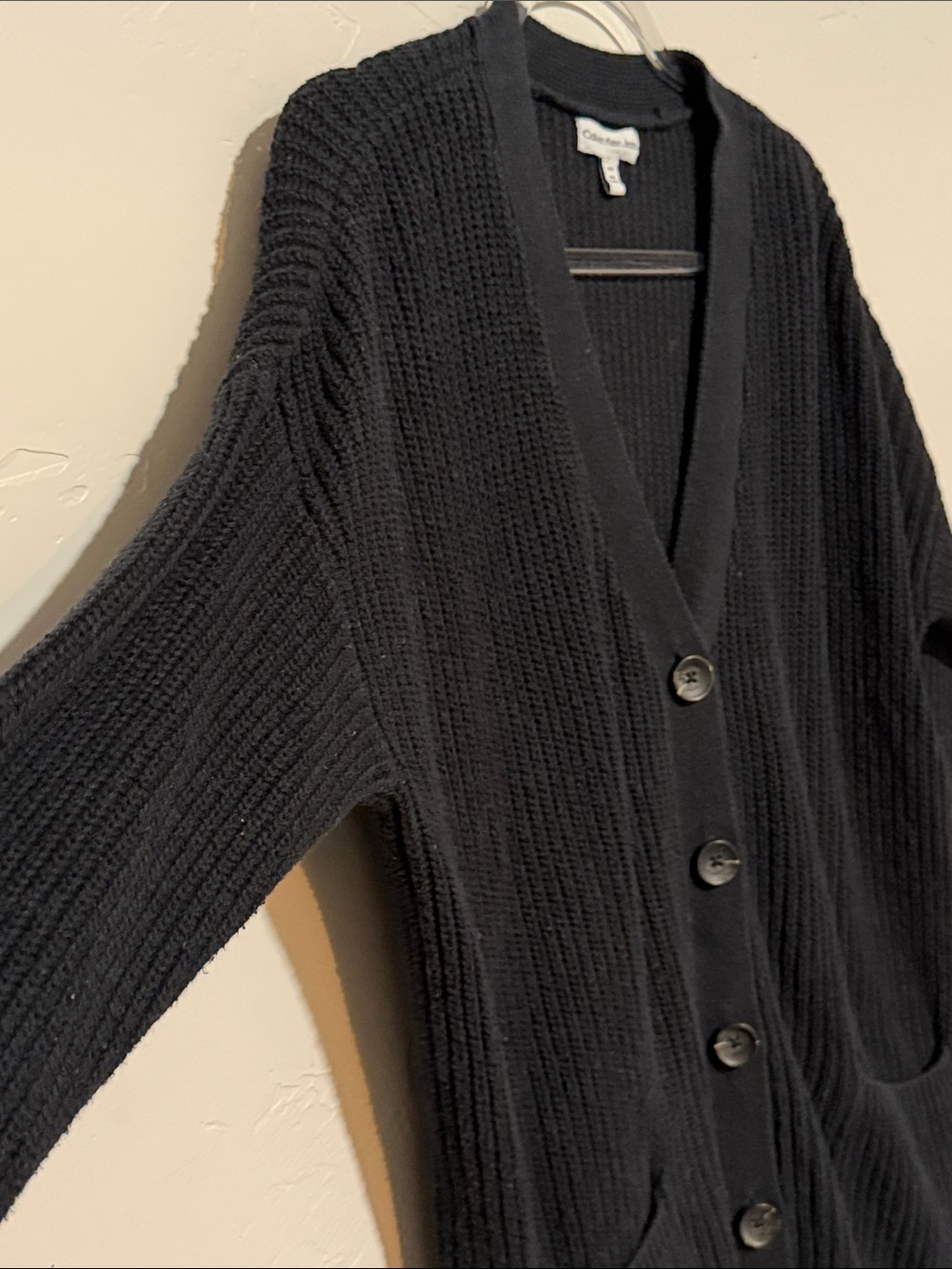 Calvin Klein Black Ribbed Button-Front Cardigan - Picture 4 of 5
